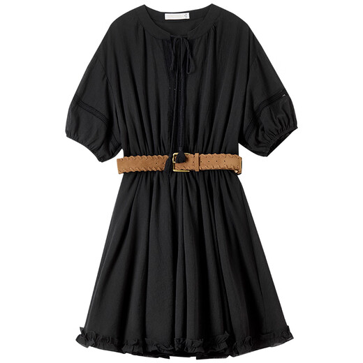 
Chamdora Bohemian pure cotton tied V-neck dress for women summer ruffled rotator sleeves A-line skirt romantic midi skirt