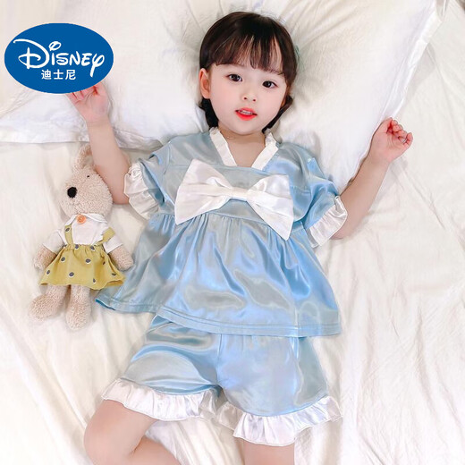 迪士尼宝宝女童冰丝睡衣套装夏季薄款空调服女宝宝可爱中小童睡衣家居服潮 粉红色 Y-8 140 (升级款)