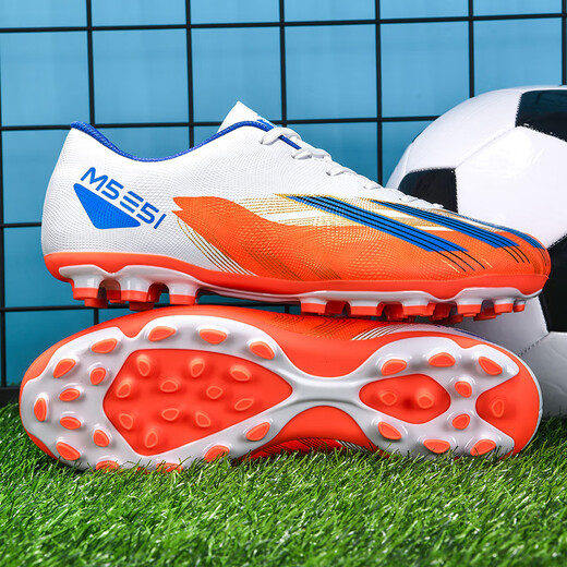 AJXU high-end brand Ronaldo Assassin's new low-top football shoes Falcon men's children's boys and girls adult training shoes Year of the Snake limited white orange short nails 33