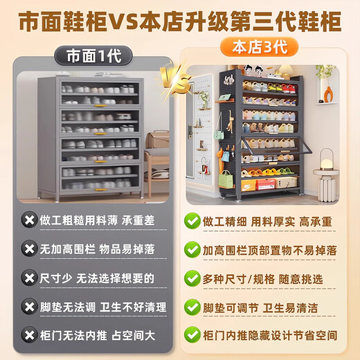 Silao steel shoe cabinet entrance door entry cabinet storage cabinet integrated wall entrance cabinet multi-layer household dust-proof shoe rack 7 layers of gray - length 120 height 112 (approximately 49 pairs of shoes) width 32cm (can hold shoes under size 42)