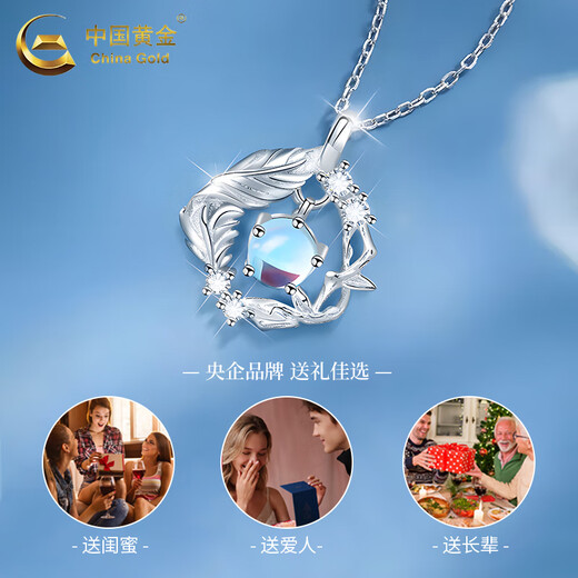 China Gold (CHINA GOLD) Eucalyptus and Bird 925 Silver Necklace for Girls 2025 New Pendant Valentine's Day Birthday Gift for Girlfriend and Wife (Engraving/Ghostwriting Greeting Card) Eucalyptus and Bird Necklace Zhongjin Gift Box