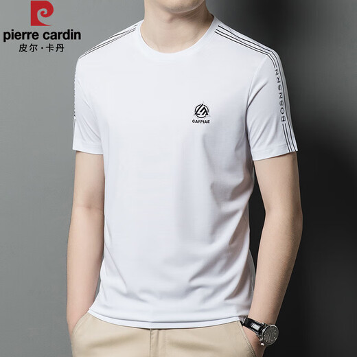 Pierre CARDIN men's short-sleeved round neck mulberry silk T-shirt summer half-sleeved versatile casual top T-shirt base shirt men's middle-aged clothes white-13596KSP M 165 Suggested 90-120Jin [Jin equals 0.5 kg]