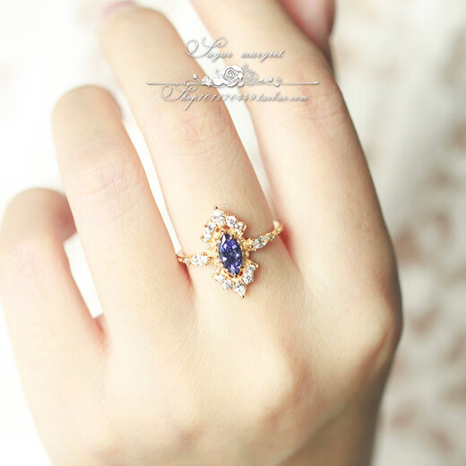 Fat Donglai's same tanzanite ring blue dress exquisite tanzanite marquise zircon retro 9 Hong Kong No. 8