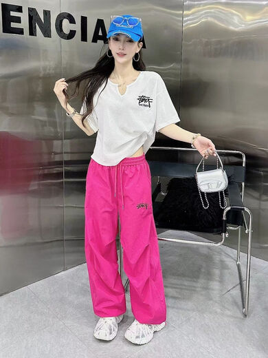 Nrdcz Top mit Arbeitshosen für Frauen 2025 Sommer Neuer Laufstadetanz-Sportanzug kurzärmelig T-Shirt Square Dance Team Uniform 3877 Gelb + 3878 Black Hosen S 80-100Jin [Jin gleich 0,5 kg]