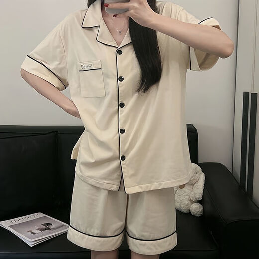 莫代尔韩版简约纯色棉睡衣女短袖短裤夏季两件套宿舍可外穿家居服套装 9903#黑色 M 80-100斤