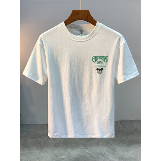 Pierre Cardin 2025 Neue Modemarke Loous Bärenbrief drucken rundes Hals kurzärmeliges T-Shirt für Männer schlankes Baumwoll halbärmelig T-Shirt Weiß 5JSW9923 M geeignet für 90-108jin [Jin gleich 0,5 kg]
