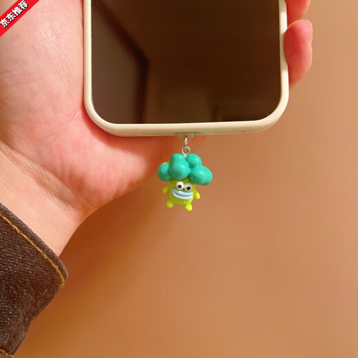 LIEI Cute and funny vegetable sausage mouth mobile phone dust plug pendant charging plug typec bestie couple jewelry gift funny broccoli dust plug anti-lost rope oval type-c (Apple 15 is also oval)