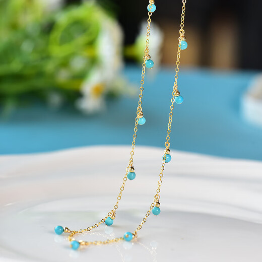 Libiao 2025 new style baby's breath natural turquoise necklace high porcelain high blue national style birthday gift turquoise baby's breath necklace (new model in June)