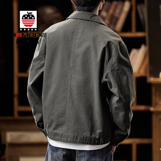 AEMAPE Detroit Workwear Jacket Men's 2025 New American Retro Trendy Brand Pure Cotton Casual Handsome Small Man Tops 6085 Dark Gray Regular XL Recommendation 160-175Jin Jin is equal to 0.5 kg