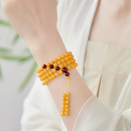 Shi Yue Jewelry Collection Grade Natural Mineral Beeswax Bracelet 108 Pieces Men's and Women's Chicken Oil Yellow and White Nectar Bracelet Necklace 6-7mm