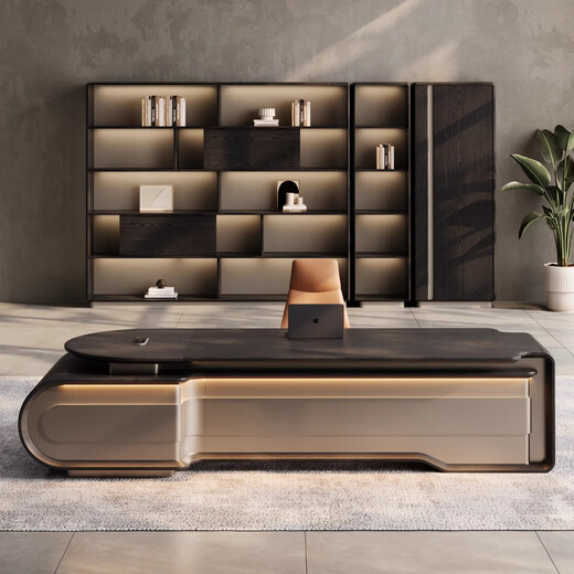 Qiheng (XIIBLC) Desk Boss Desk Italian Minimalist Modern Light Luxury Office Chairman and President Executive Desk Desk and Chair Combination Natural Mocha Oak Grain 2.8 Meter Boss Desk