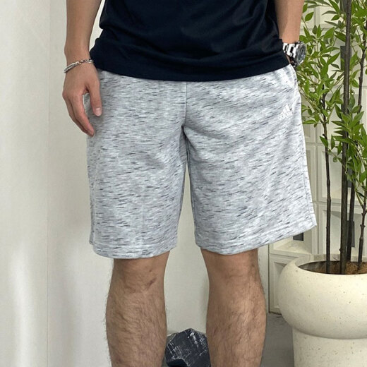 阿迪达斯 （adidas）灰色短裤男夏季透气针织宽松篮球裤衩棉质运动五分裤 IC9756/针织 S 120-135斤