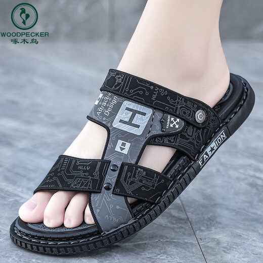 Pecker Sandals Men's Summer Outdoor Anti-Slip Anti-Odor double utilisation Pantoufles pour hommes Sandales de plage imperméables légères Black 40