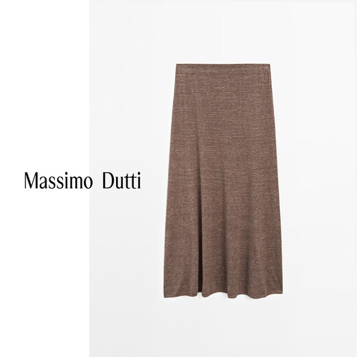 Massimo Dutti夏季新品2025女装 简约气质OL风针织直筒长裙半身裙 05235686 深棕色 L (175/78A)
