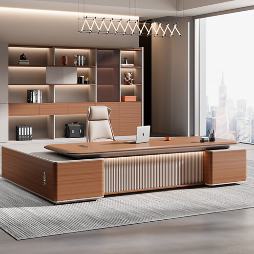Boss Litang's office desk is light luxury and has a high-end sense. Manager's desk and chair combination is simple with blister technology. President's office executive desk furniture. 2.4m boss + 2.4m bookcase.