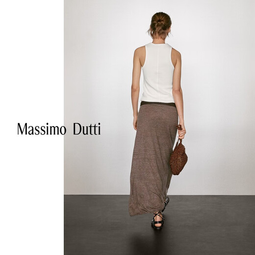 Massimo Dutti夏季新品2025女装 简约气质OL风针织直筒长裙半身裙 05235686 深棕色 L (175/78A)