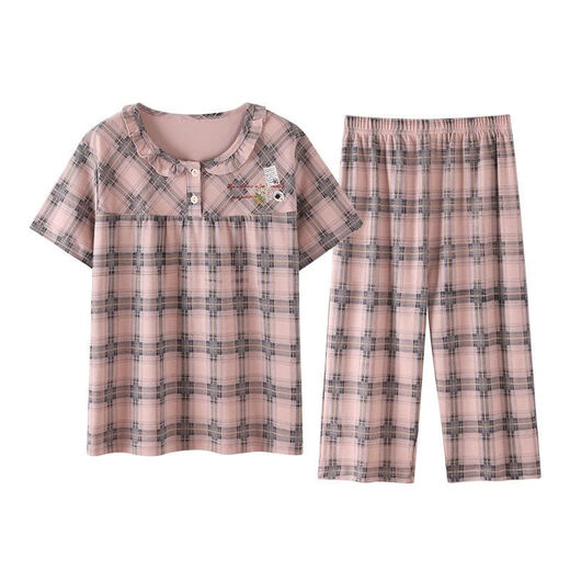 Mu Fengqing, Mutter und ältere Mutter Pyjamas, Damen, reine Baumwoll-Kurzärärmel-Sommer-Dünne, lässige alte Dame Thin Home Clothes Sommer YMY3937 2xl [Vorschlag 135-155jin [Jin gleich 0,5 kg]]]