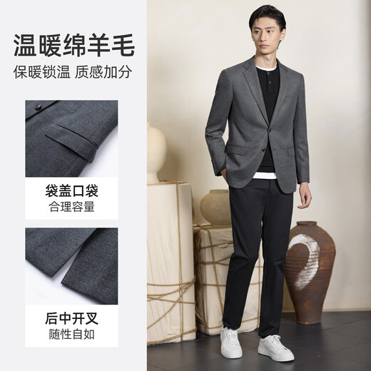 
Langdeng men's business single suit spring and autumn fashion wool modal blend casual blazer men dark grey 50 A
