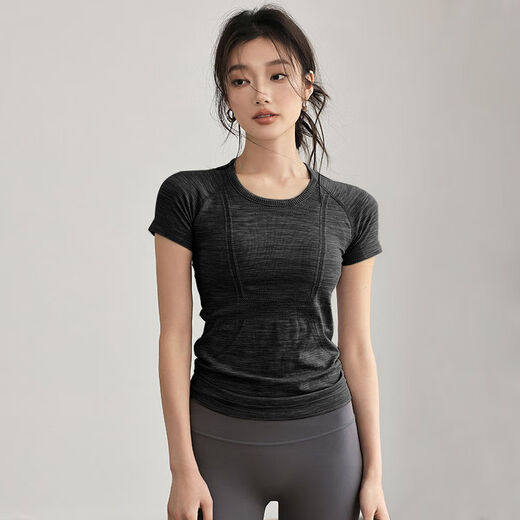 Umeko Sports Top Women's 2025 New Quick-Drying Pilates Training Wear Yoga T-Shirt Running Gym Suit Dark Hemp Gray S S