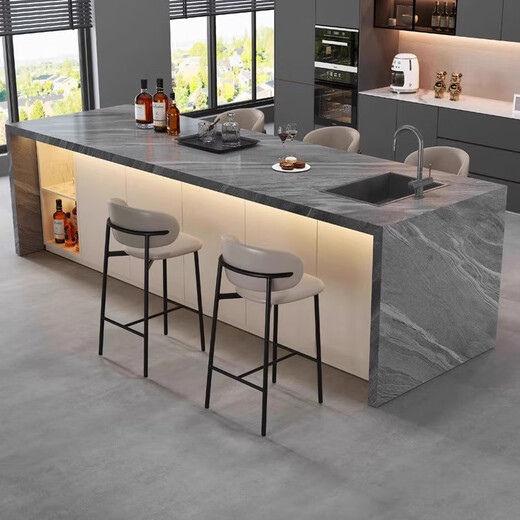 Feilunle light luxury slate central island dining table integrated with sink kitchen flush inverted table home high-end western kitchen central guide bar 1.6 meters + storage sink socket induction cooker light strip