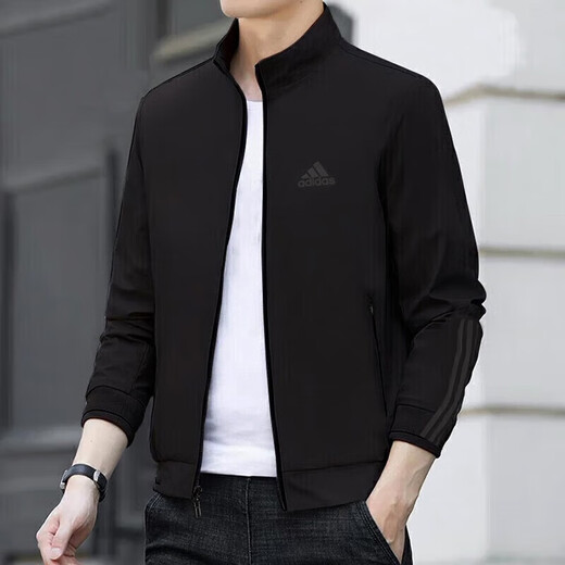 阿迪达斯 （adidas）官方舰店男装夹克 新款运动服跑步健身训练休闲时尚夹克外套 H12217/黑色-修身款/双面针织 S