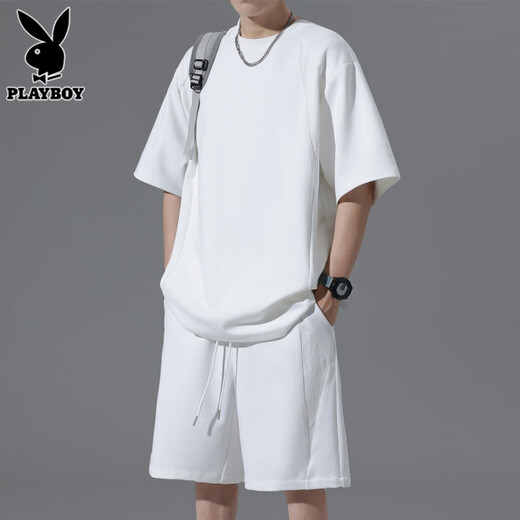 
Playboy (PLAYBOY) high-end suit men's short-sleeved T-shirt shorts 2025 summer trend black sports and casual two-piece set fashion 5364 black [set] 5XL [181-210]