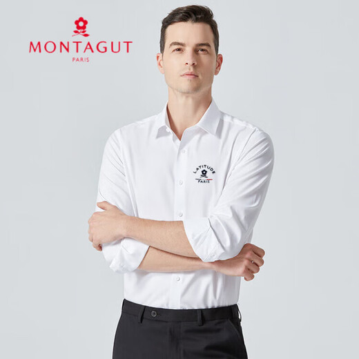 梦特娇（MONTAGUT）莫代尔男士长袖衬衫春秋白色中年商务休闲免烫牛津纺高级衬衣男 G677黑色 【莫代尔&抗皱易打理】 3XL 190