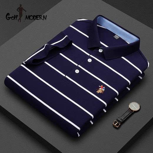 GOLF MODERNGOLFMODERN高尔夫条纹短袖t恤男夏季翻领polo衫中年商务半袖体恤 白色_ZSLF3883 L