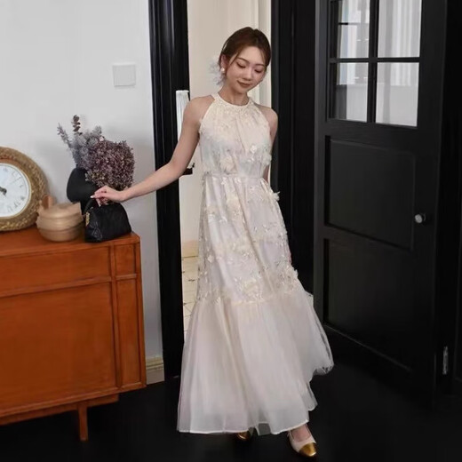 
AFTER MONDAY Tina Misu Princess Style Sleeveless Sling Spliced ​​Long Dress 9901#Beige White Unicode