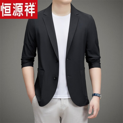
Hengyuanxiang Fashion Men's Ice Silk Suit Pressed Glueless Casual Suit Jacket Spring and Summer Air Conditioning Shirt Sunscreen Clothes Black Spring and Autumn Style ZL12398 170 M