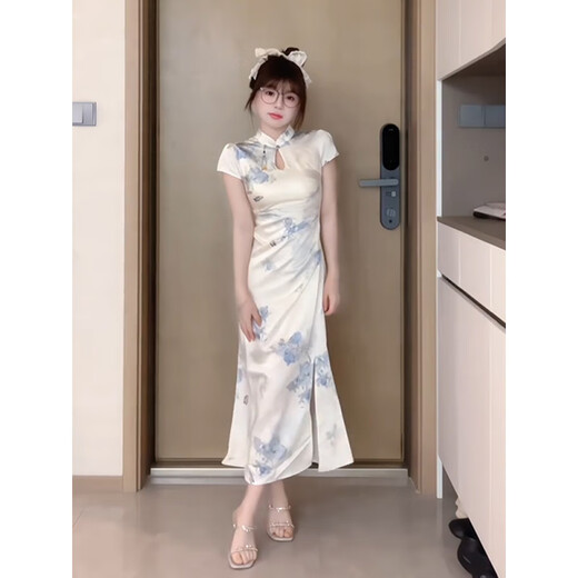 Yun Xun skirt for women in summer 2025 new Chinese style Zen cheongsam for women in summer new small standing collar buckle 9859 cheongsam L