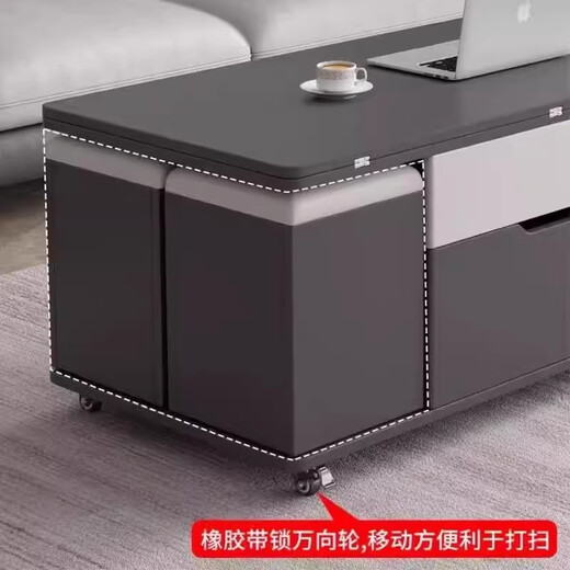 I love Chuanwei liftable coffee table and dining table, modern and simple home living room, small apartment, multi-functional folding mobile coffee table table, installation included, snow mountain white slate board + gray cabinet 120*60cm