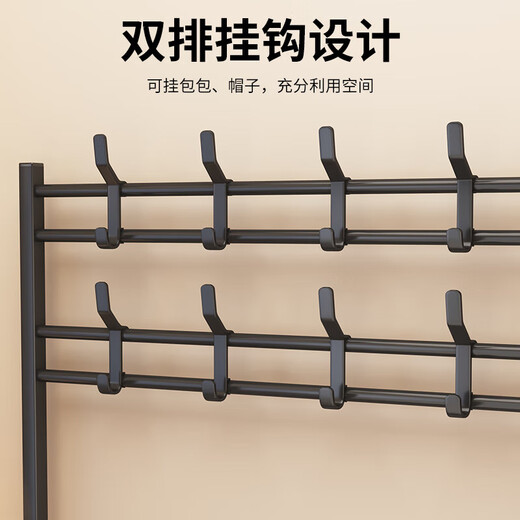 Household clothes rack and shoe rack in one simple coat rack at the door multi-layer shoe rack multi-functional simple rental shoe cabinet bold frame black 80cm with storage board