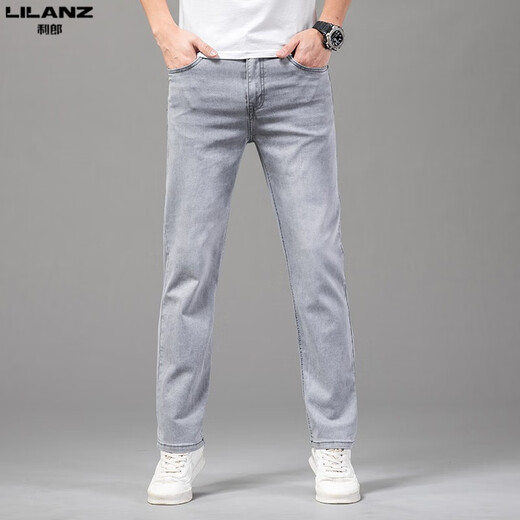 Lilang Herren Jeans Sommer Neue lose lose legale Hose Casual Hosen Herren trendy dünner Stil Vielseitiger Mikro-Stretch Langhose Hellgraues dünner Stil 6221 33