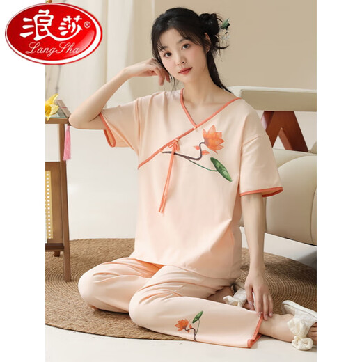 Langsha Summer pour femmes à manches courtes à manches courtes à manches courtes de style chinois Coton Cotton Home Clothing Pantal