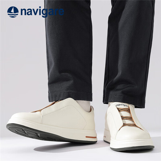 Navikel Italian dinghy leather low-top sneakers breathable business versatile casual shoes one-leg men's shoes off-white