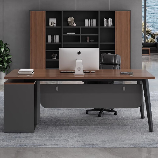 Mengxidi desk simple modern president desk manager supervisor desk executive desk office computer desk and chair combination boss desk dark walnut color boss desk + side cabinet 160*80*75 thickened desktop