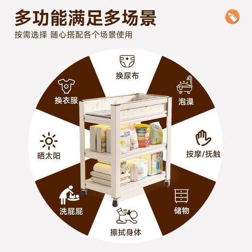 蕉京护理台洗换一体尿布台置物架可移动婴儿护理台洗澡按摩多功能儿童 白色三层-高118cm【可移动喂养台】 长 50cm宽 40cm
