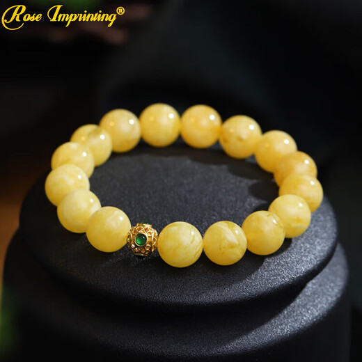 ROSE IMPRINTING Sea of Flowers Russian material demon pattern white flower beeswax bracelet for men and women amber chicken fat yellow bracelet
