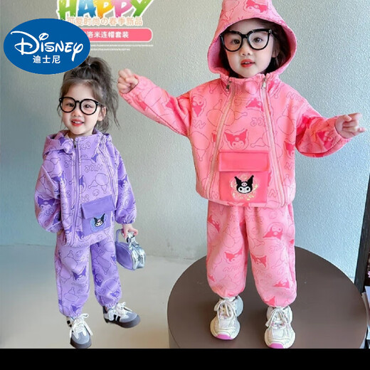 Disney Baby Girl Casual Suit Детская весна и осенняя одежда в корейском стиле Kulomi Baby Girl Spring Sports Fashionable Set Set Set Purple [Большой карманный двойной набор молнии] 90 (модернизированная модель)