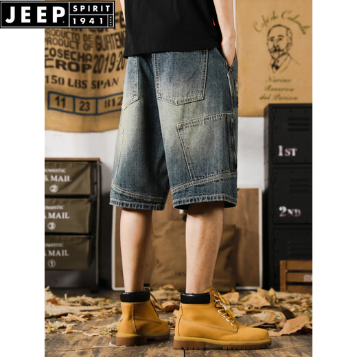 JEEP SPIRIT美式休闲宽松复古多口袋牛仔短裤男5分ins夏季薄款凉感五分裤大码 9926蓝色 28 适合90-105斤