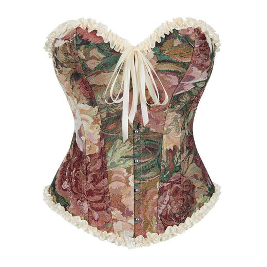 Banfi French fishbone corset lace printed corset tube top for women fish palace corset fishbone shapewear for outer wear multi-color XS recommended waist circumference 65-69 cm