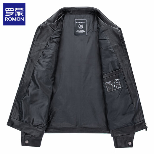 ROMON Men's Leather Jacket 2025 Autumn and Winter New Lapel Jacket Business Casual Imitation Leather Jacket Top Men's Black XL
