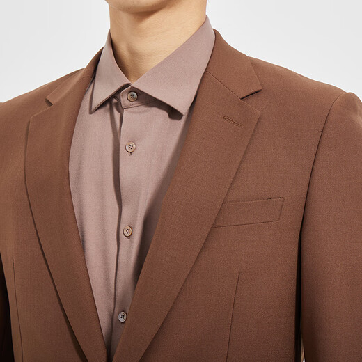 Lilang Youth Business Men's Wool Blended Suit Men's Solid Color Elastic Easy-Care Formal Two-piece Set Khaki (1SA) 180A