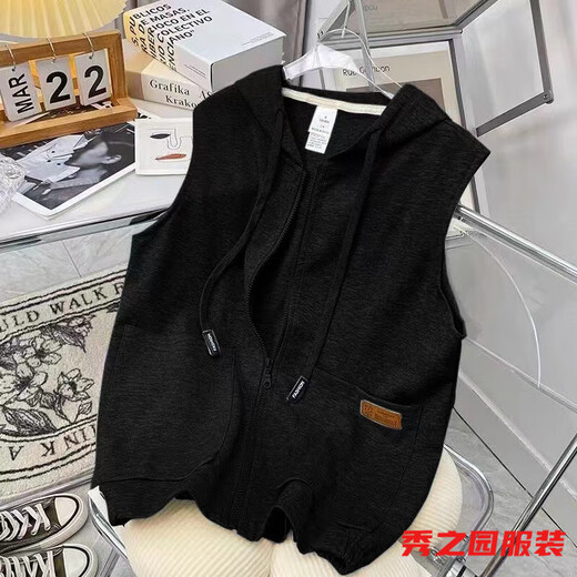 La nueva sudadera con chaleco sin mangas de Van Zhesha para la primavera, la chaqueta de cárdigan con capucha de las mujeres, estilo coreano, el chaleco con cremallera con cremallera 841 Grey Vertical Horse Clip M 165