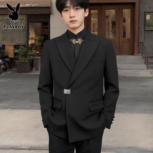 Playboy (PLAYBOY) star's same style new Chinese suit men's loose suit engagement groom wedding suit suit Tang suit Chinese tunic suit black suit + white shirt + black trousers 2XL collection store fast delivery