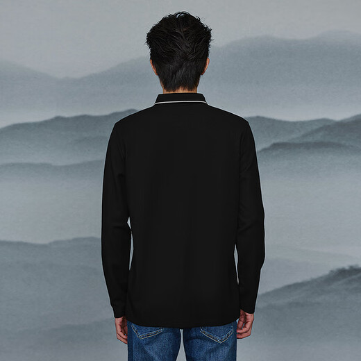 Heilan House (HLA) POLO shirt men's 25 new Chinese dragon print simple long-sleeved men's autumn black 1Y L 175/92A recommended 137~150Jin Jin equals 0.5 kg