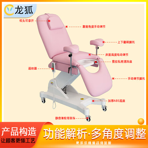 龙狐医疗多功能电动妇科检查月子护理床升降妇科接生床豪华体检床 6626粉色三电机款 官方标配