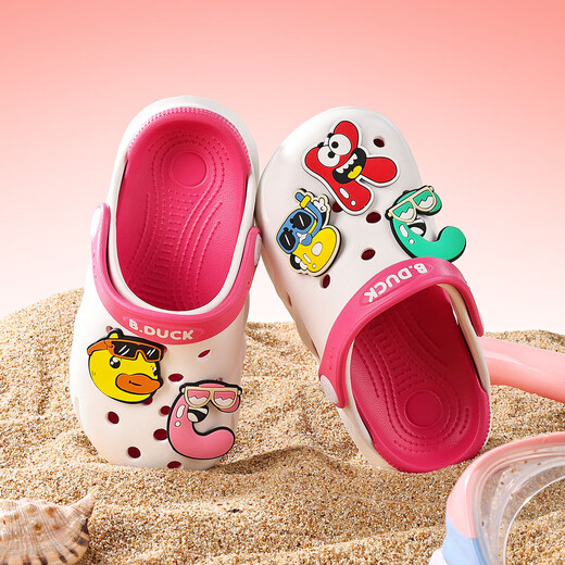 B.Duck Little Yellow Duck Children's Shoes Children's Croc Shoes Cute Cartoon Beach Slippers for Boys and Girls Garden Shoes 5964 White Rose Red 30