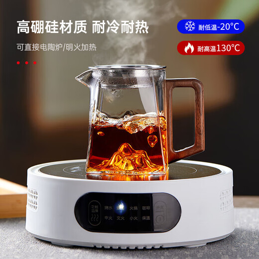 Yipot tea heat-resistant glass fair cup with tea drain home office tea dispenser walnut handle Kung Fu tea set tea sea 350ML fair cup + 304 stainless steel tea drain